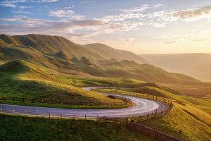 Sunset over Winnats Pass in Peak District United Kingdom